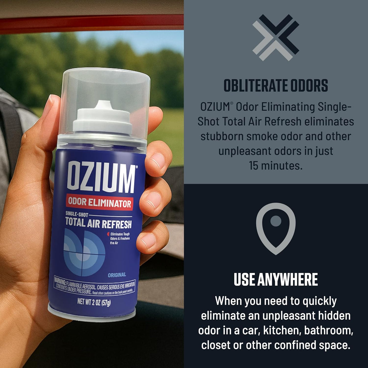 OZIUM® Air Freshener Odor Eliminator, 2oz Single Shot Total Air Refresh & Car Air Freshener – Original – 4 Pack