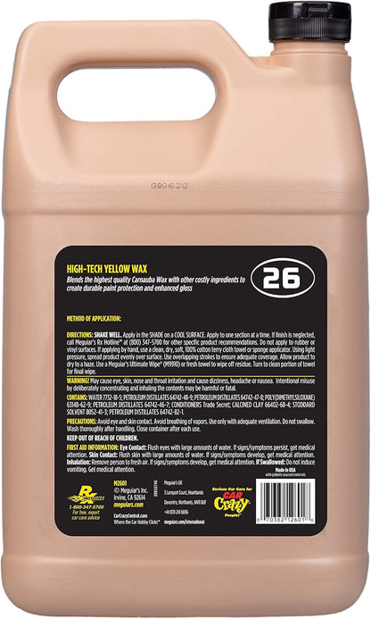Meguiar’s Professional Hi-Tech Yellow Wax M2601, Versatile Liquid Car Wax Offers Durable Paint Protection, Rich Color, and Shine, Clear Coat Safe Formula Can Be Applied by Hand or DA Polisher, 1 Gal