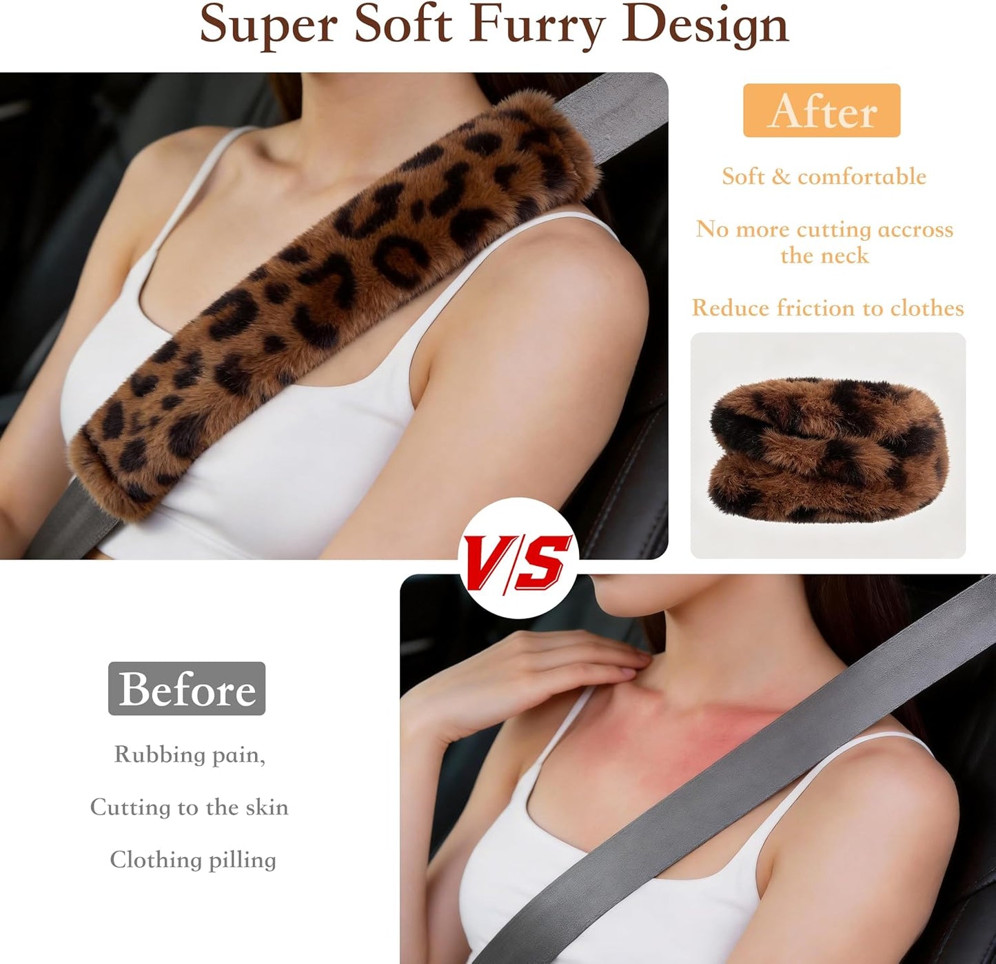 Amooca Soft Faux Fur Universal Fit Seatbelt Cover Car Truck SUV Airplane Seat Belt Shoulder Pad for Carmera Backpack Straps Neck Cushion Protector 2 Pack 10.5in Dark Gray