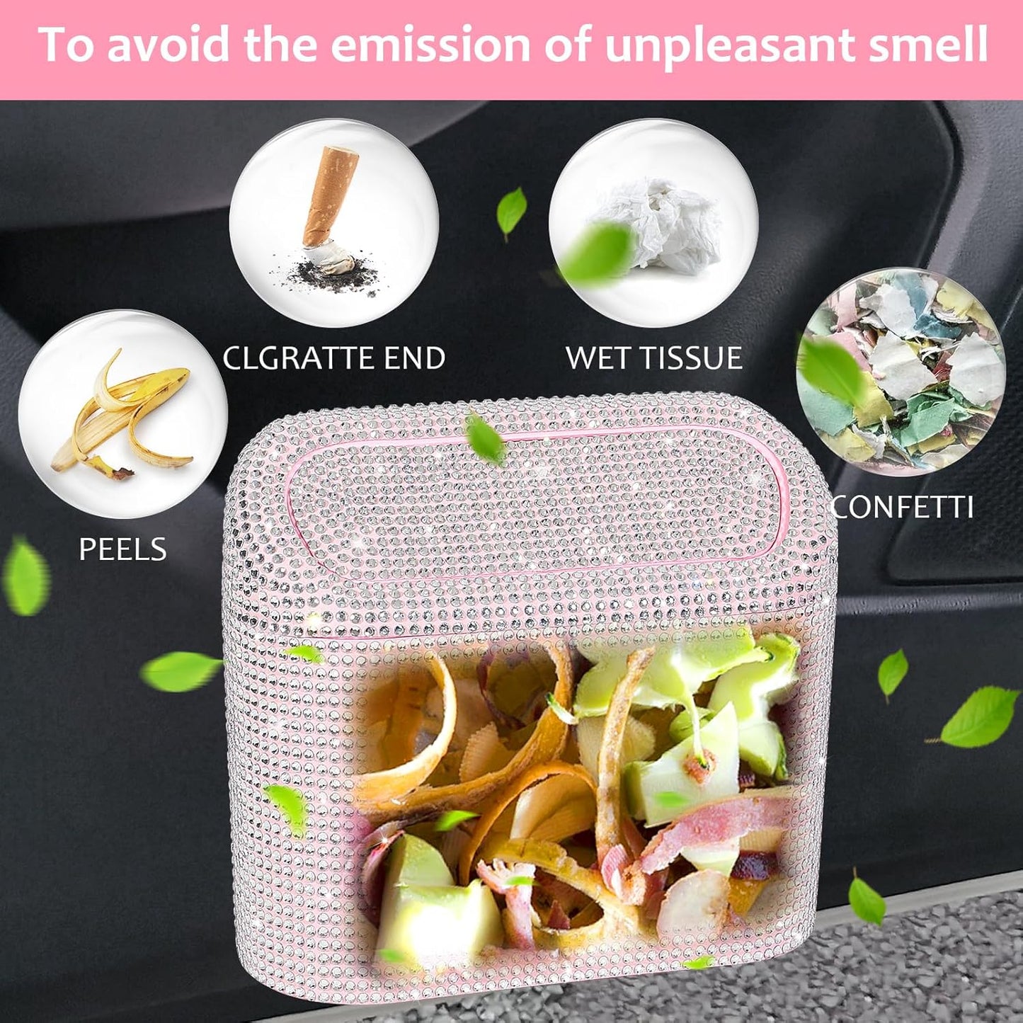 Accmor Car Trash Can with Lid, Mini Auto Dustbin Garbage Organizer Holder 2 Packs, Automotive Storage Container Bin with 60 Pcs Bags for Vehicle, Home, Office