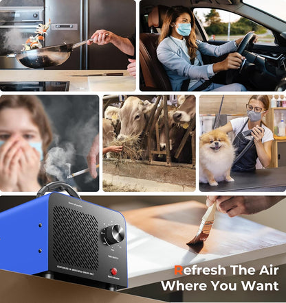 Ozone Generator 48,000mg, Commercial Ozone Machine Odor Removal, High Capacity O3 Ionizer Air Purifier Deodorizer, Portable Mini for Car, Home, Smoke, Pets, Industrial, for 4000 Square Feet -Black
