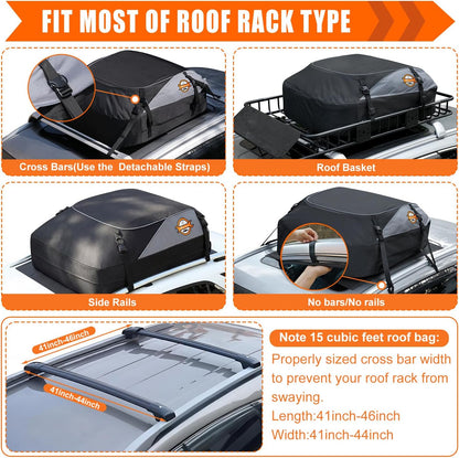 Sailnovo Rooftop Cargo Carrier Roof Bag, 20 Cubic feet Soft Waterproof Car Roof Bag fit Cars with/Without Rack, 6 Tie-Down Straps, 6 Door Hooks, Foldable Car Top Carrier for Road Trip Camping Travel