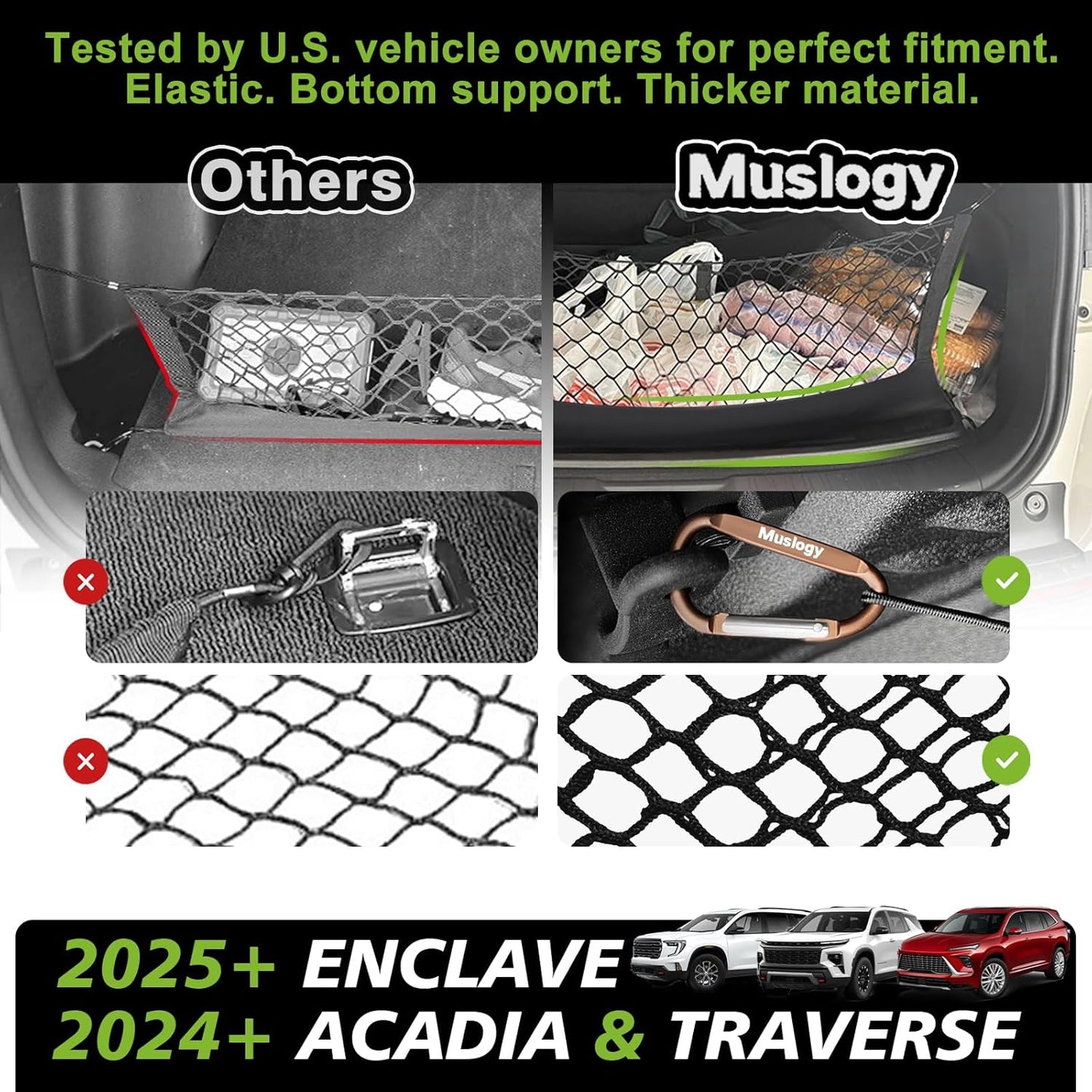 Muslogy Truck Bed Cargo Net Trunk Netting Compatible with 2023-2025 2026 Honda CR-V Accessories, Pickup Cargo Organizer SUV Sedan Storage Net w/Heavy Duty Carabiners - Colors B