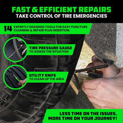 Rhino USA Tire Repair Kit (86-Piece) Professional Heavy Duty Tire Plug Kit to Fix Punctures & Patch Flats with Ease - Ultimate Tubeless Tire Repair Tools for Car, Motorcycle, ATV, UTV, RV and Trailer