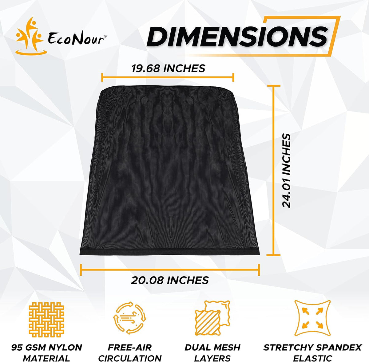 EcoNour Car Window Shades for Side Windows (Pack of 2) | Sun Shade for Car Heat and UV Protection | Adjustable Elastic Fabric Baby Car Shade | Rear Side Window Sun Shade Accessories (Large 21"x36")