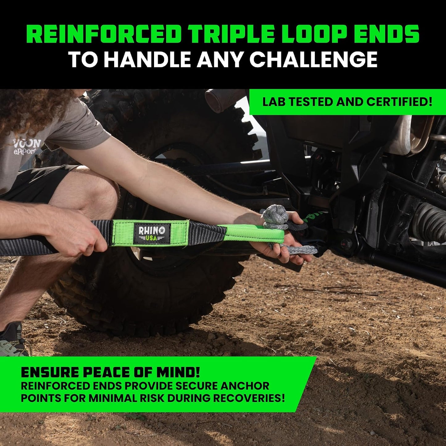 Rhino USA Recovery Tow Strap (3" x 20') - 31,518lb Break Strength - Emergency Recovery Strap Tow Rope for Truck, UTV, ATV & More - Heavy Duty Towing Strap for Offroad 4x4 Use - Compatible with Jeep