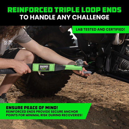Rhino USA Recovery Tow Strap (3" x 20') - 31,518lb Break Strength - Emergency Recovery Strap Tow Rope for Truck, UTV, ATV & More - Heavy Duty Towing Strap for Offroad 4x4 Use - Compatible with Jeep