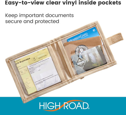 High Road Car Registration and Insurance Card Holder for Sun Visor, Glove Box or Console with 2 Clear Hidden Car Document Pockets