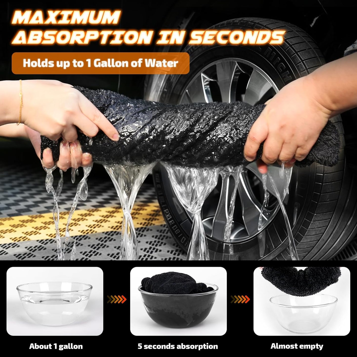 SMINDER 2-Pack 1200 GSM Car Drying Towels – Microfiber Towels for Cars (36" x 24"), Ultra-Absorbent, Streak-Free, Scratch-Free, No Water Spots, Double-Twist Pile & Edgeless Design
