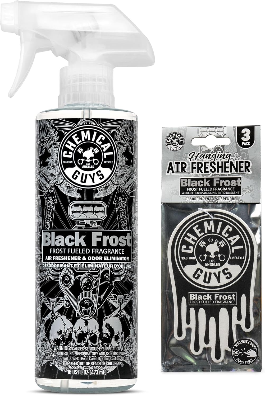 Chemical Guys New Car Scent Air Freshener and Odor Eliminator, 16 fl oz with 3 Pack of Hanging Air Fresheners (Great for Cars, Trucks, SUVs, RVs, Home, Office, Dorm Room & More) - HOL459