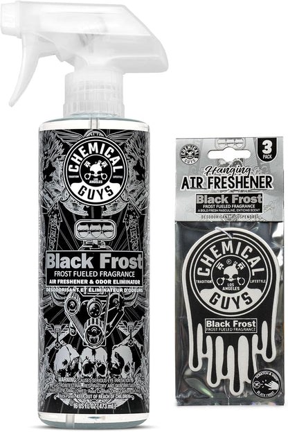 Chemical Guys New Car Scent Air Freshener and Odor Eliminator, 16 fl oz with 3 Pack of Hanging Air Fresheners (Great for Cars, Trucks, SUVs, RVs, Home, Office, Dorm Room & More) - HOL459
