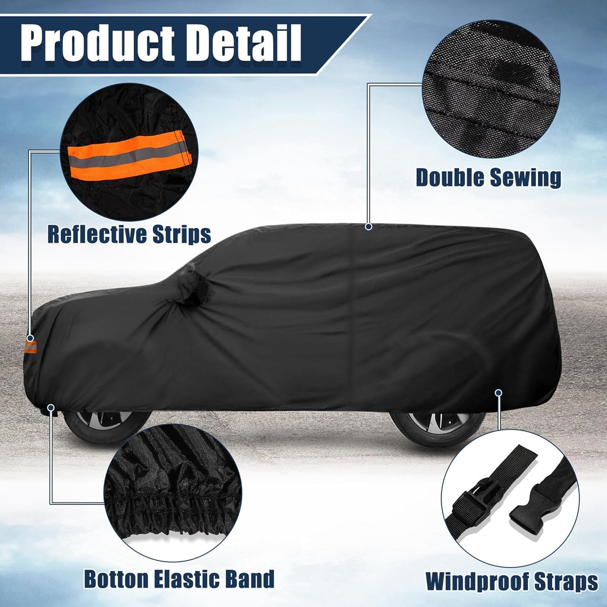 X AUTOHAUX SUV Car Cover for Chevrolet Tahoe 4 Door 2007-2024 Outdoor Waterproof Sun Rain Dust Wind Snow Protection 190T PU W/Driver Door Zipper Black
