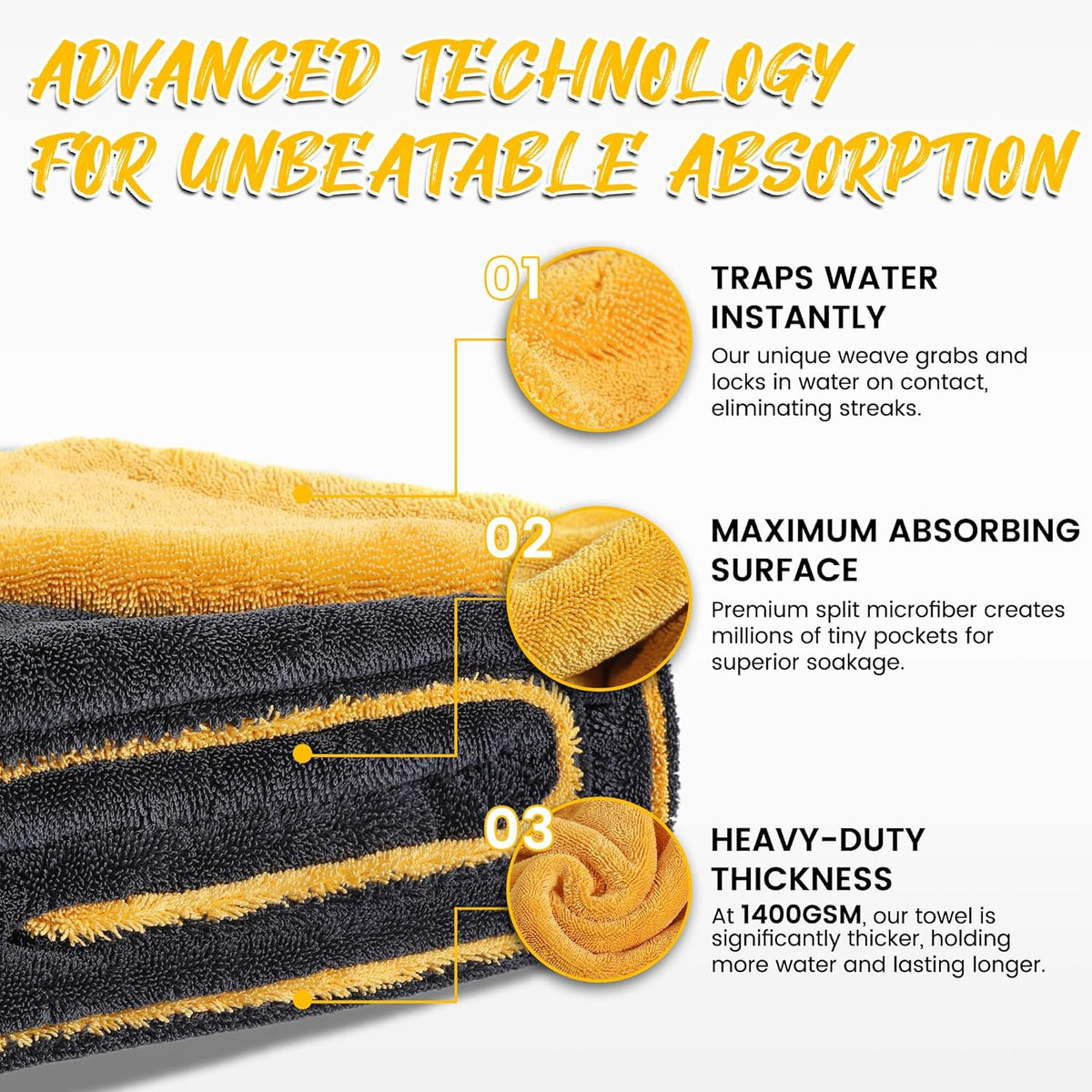 PUGPIU Microfiber Car Drying Towel Extra Large Super Absorbent 48"X24", 1400 GSM Flash Detail Car Wash Drying Towel Edgeless with Two Sided Soft Twisted-Loop, No Water Spots Streaks for Cars (Green)