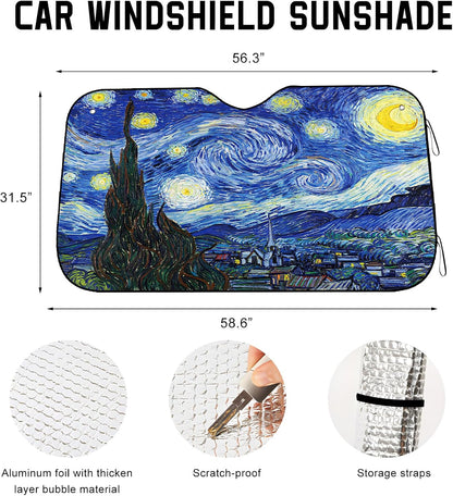 Car Windshield Sunshade, 58.7" × 31.5" Reflective Starry Sky Auto Window Sun Shield for UV Protection, Foldable Starry Night Front Windshield Sunshade Cover for Most Cars (Standard)