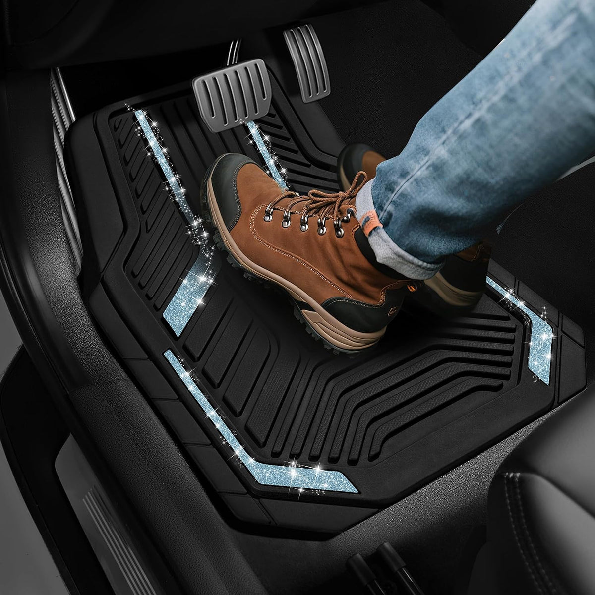 PIC AUTO Heavy Duty Rubber Floor Mats, Purple Aluminum Film Car Mats Set, Front and Rear Car Mats with Anti-Slip Backing, All Weather Protection, Trim-to-Fit for Automotive SUV, Sedan, Van