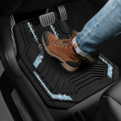 PIC AUTO Heavy Duty Rubber Floor Mats, Purple Aluminum Film Car Mats Set, Front and Rear Car Mats with Anti-Slip Backing, All Weather Protection, Trim-to-Fit for Automotive SUV, Sedan, Van