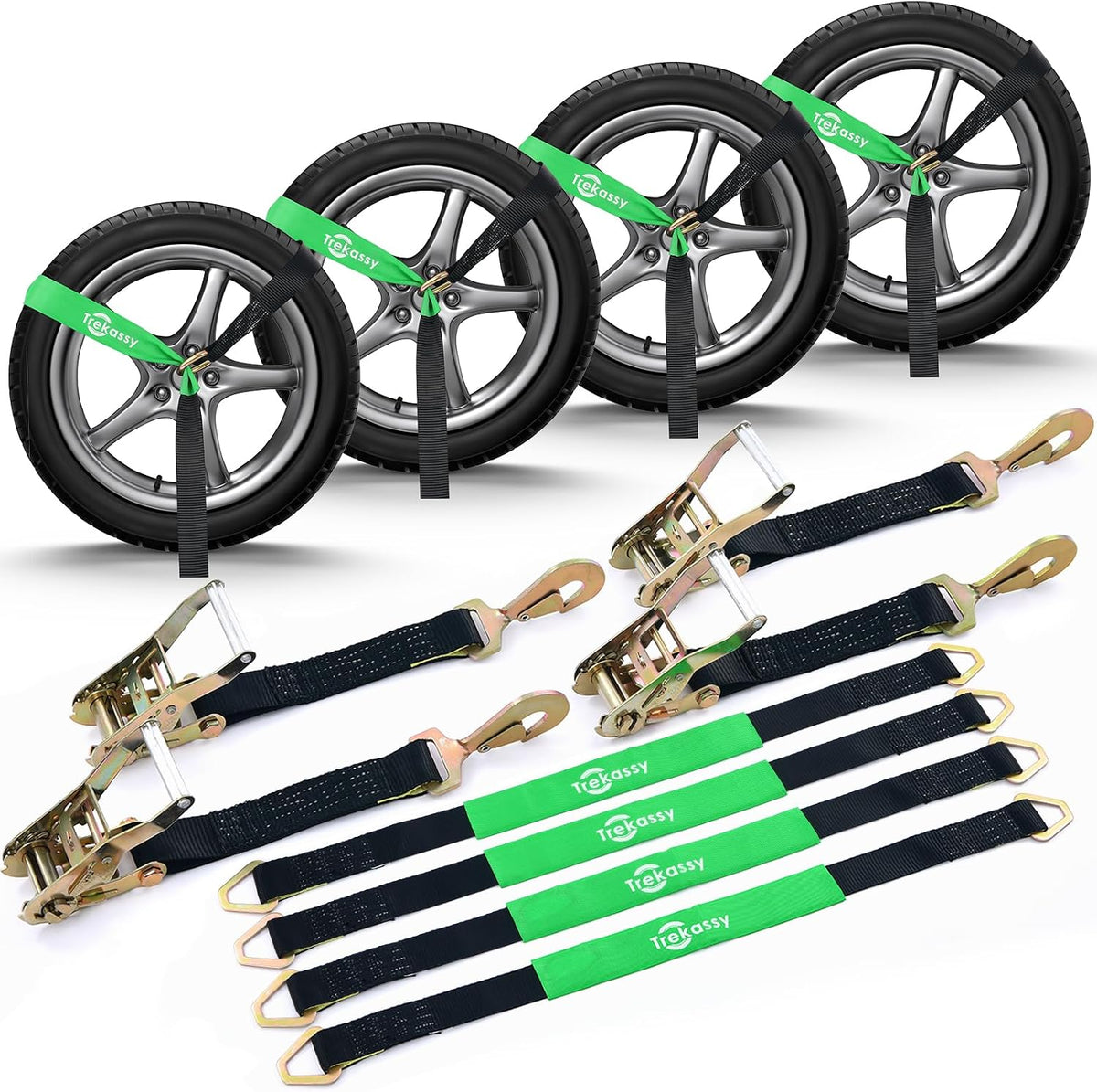 Trekassy 2" x 144" Car Tie Down Straps for Trailers, Heavy Duty Tire Tie Downs for ATV/UTV, 10000lbs Break Strength, Include 4 Axle Straps for Different Uses