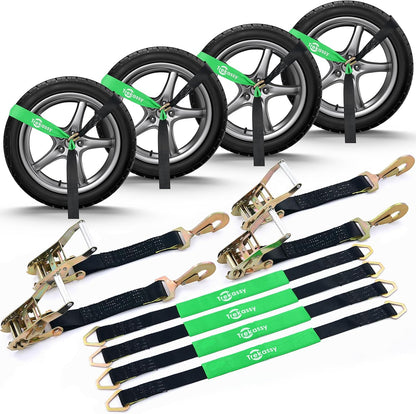 Trekassy 2" x 144" Car Tie Down Straps for Trailers, Heavy Duty Tire Tie Downs for ATV/UTV, 10000lbs Break Strength, Include 4 Axle Straps for Different Uses