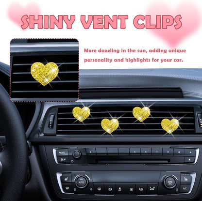 4PCS Heart-Shaped Car Vent Clips with Rhinestone,Bling Air Vent Clips Car Decorations,Premium Shiny Car Clips for Vents CCar Accessories Interior for Cars,Trucks,SUVs (Pink)