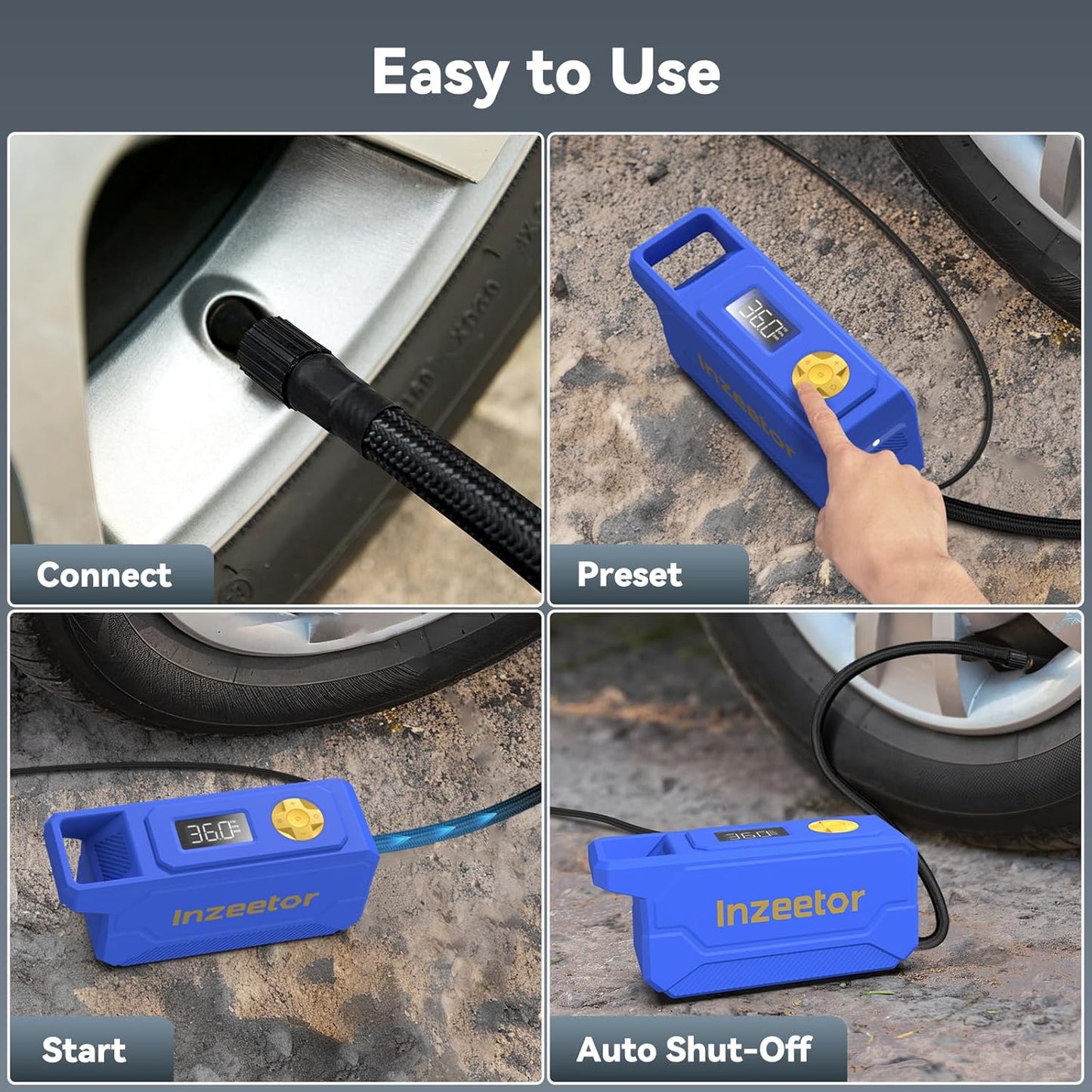150 PSI Tire Inflator Portable Air Compressor, 12V DC Auto Shutoff Air Pump with Digital Pressure Gauge and Emergency LED Light for Car Tires, Bicycle & Balloons, Black
