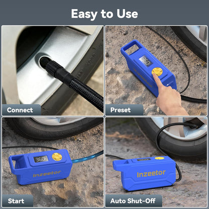 150 PSI Tire Inflator Portable Air Compressor, 12V DC Auto Shutoff Air Pump with Digital Pressure Gauge and Emergency LED Light for Car Tires, Bicycle & Balloons, Black