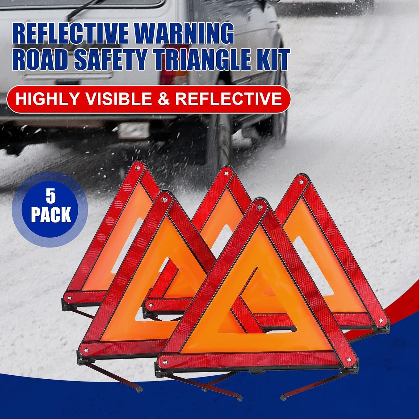 NYXOVA Warning Triangle Kit, Reflective Warning Road Safety Triangle Kit, Foldable Safety Triangle Kit Road Emergency Warning Reflector (3 Pack)