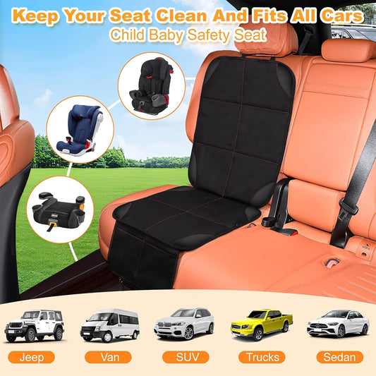 SMART ELF Car Seat Protector, 2Pack Seat Protector Protect Child Seats with Thickest Padding and Non-Slip Backing Mesh Pockets for Baby and Pet,Sedan SUV Truck (Black)
