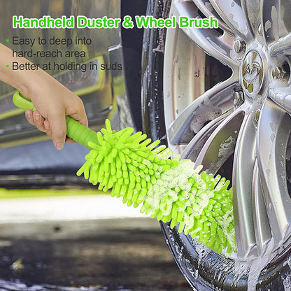 Wontolf 62'' Car Wash Brush with Long Handle Chenille Microfiber Car Wash Mop Mitt Kit Car Detailing Brush Cleaning Kit Window Squeegee Car Duster Drying Towels Tire Brush for Cars RV Truck Boat