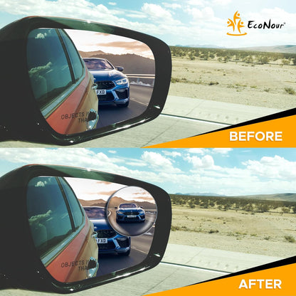 EcoNour Blind Spot Car Mirror (2 Pack) | Wide Angle for 3x Larger View | Universal Car Rear View Mirror with Rain Guard | Side Blind Spot with Adjustable Stick for Cars, SUVs, and Trucks