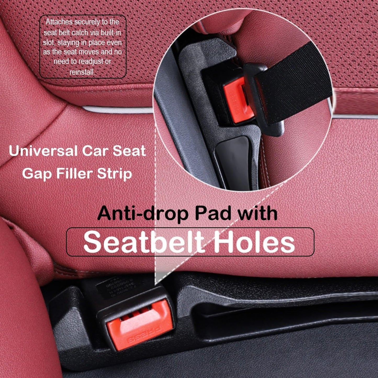 Car Seat Gap Plug with Storage Slot, Auto Gap Filler Organizer with Cup Holder, Universal Carseat Side Gap Filler Strip 2 Pack Between Front Seats & Console, Anti-Drop Pad with Seatbelt Holes, Black