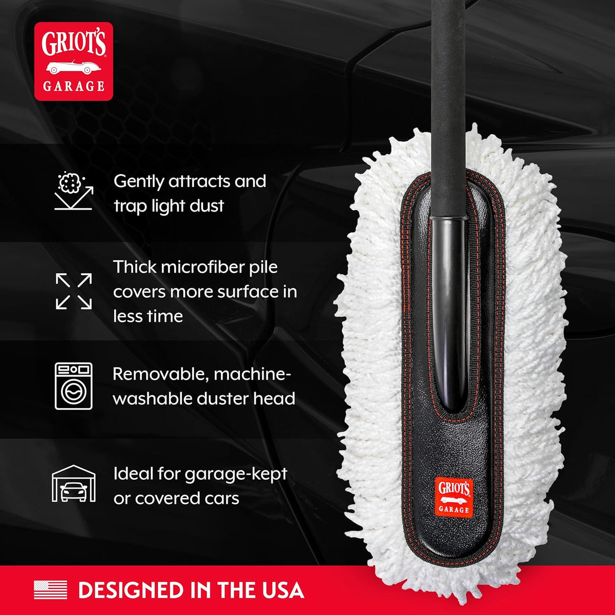 Griot's Garage Microfiber Mini Duster for Car Interior Cleaning and Detailing, Cleans Paint, Glass, Chrome, and Trim, Storage Bag Included, 11412