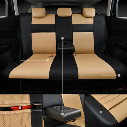 CAR PASS Faux Leather Car Seat Covers Front Seats Only, 3D Foam Support Car Seat Covers, Universal fit for Trucks Vans SUVs Sedans Automotive Comfortable, Airbag Compatible 2 Pieces Front Solid Black