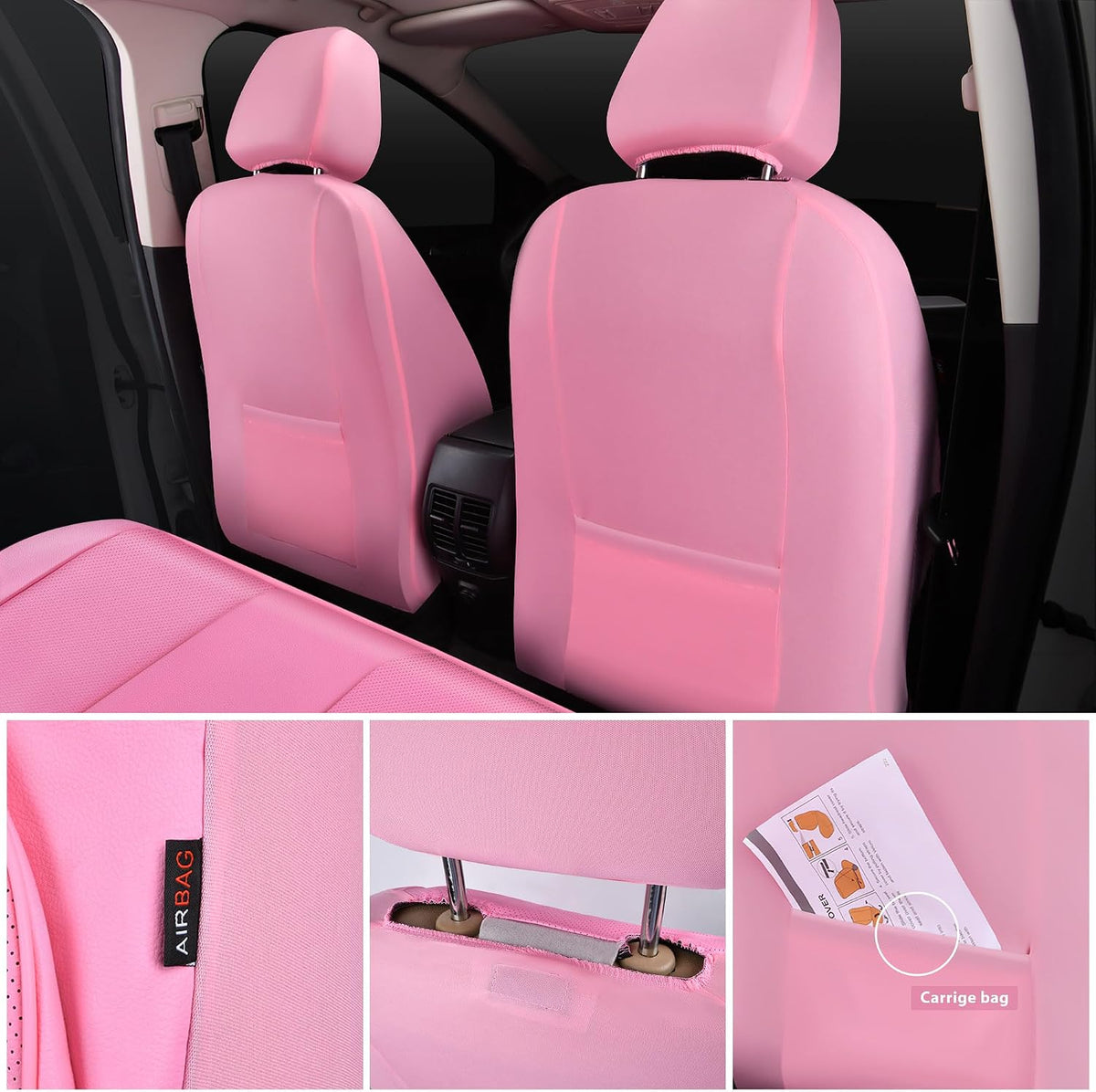 CAR PASS Leather Seat Covers Full Set Universal Water Resistant 3D Foam Back Support, Luxury Comfort Automotive 5 Seat Covers All Season Fit for SUV,Sedan,Van, Airbag Compatible Elegance(Pure Black)