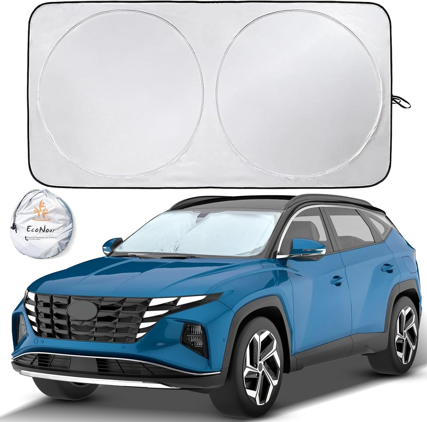 EcoNour Car Windshield Sun Shade | 2025 Upgraded Innovative No-Light-Pass Technology for Maximum Coverage | Foldable Sun Shade Keeps Your Vehicle Cool | Must-Have Car Accessories | Small (59" x 29") - Colors B