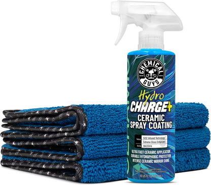 Chemical Guys Hydro Charge Ceramic Spray Coating 16 Fl Oz, with Monster Extreme Microfiber Towels (3 Pack) High Gloss Paint Protection Spray with Thick Plush Towels for Car Wash Drying and Detailing