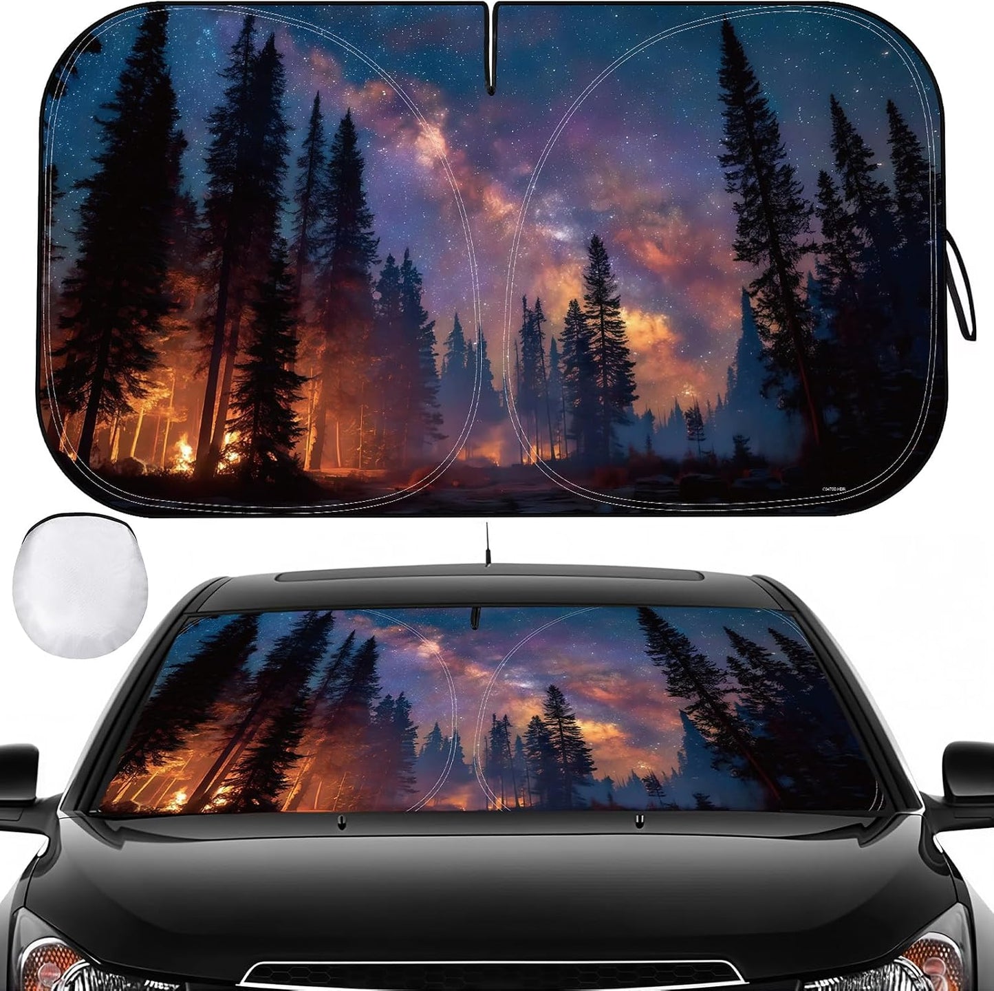 Car Windshield Sun Shade - Reflector Sunshade Offers Ultimate Protection for Car Interior, Cool Reflective Sun Blocker Fits Small Sedans, Mini SUVs