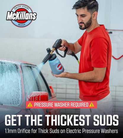 McKillans Pressure Washer Gun with Swivel & Foam Cannon Wide Mouth & M22-14mm Adapter - Adjustable Thick Foam - Power Washer Gun - 3/8" Male Plug & 1/4” Quick Connector Coupler