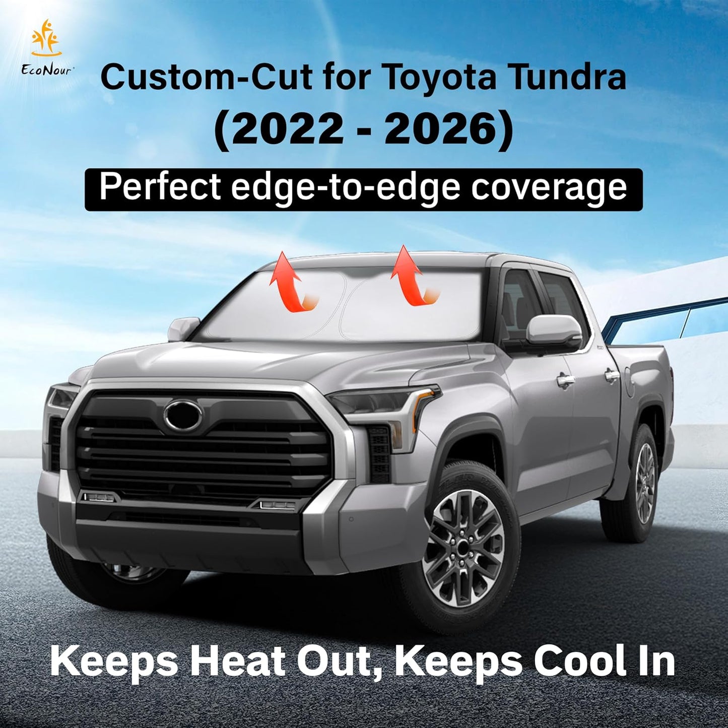 EcoNour Car Windshield Sun Shade | 2025 Upgraded Innovative No-Light-Pass Technology for Maximum Coverage | Foldable Sun Shade Keeps Your Vehicle Cool | Must-Have Car Accessories | Small (59" x 29") - Colors L