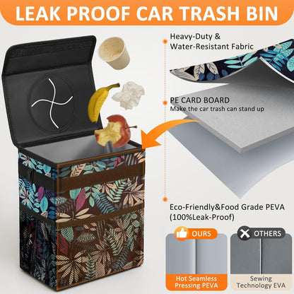 Vankor Car Trash Can Bin with Lid Hanging for Back Seat, Car Accessories for Women Men Leak Proof Automotive Garbage Cans Leakproof Vehicle Trash Can for Truck SUV Black