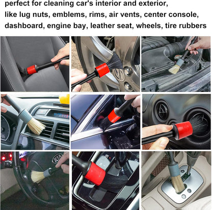 Detailing Brush Set - 10 Pcs Detail Brushes Car Detailing, Auto Boar Hair Car Detailing Kit for Cleaning Interior Exterior - Vehicles Wheels Leather Engine Dashboard