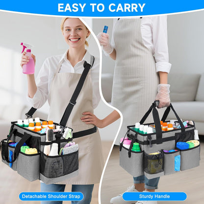 Cleaning Caddy Bag, Cleaning Supplies Organizer for Housekeepers, Housekeeping Caddy with Handle and Detachable Padded Cushion, Black