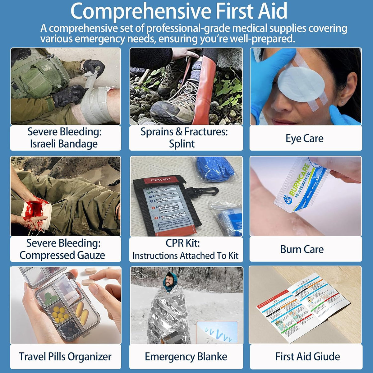 Comprehensive First Aid Kit for Home, Premium Emergency Trauma Kits with Shoulder Strap for Car Camping Gear, Waterproof Survival Kit, Home Essentials, Outdoor Emergency Medical Supplies -324 Piece
