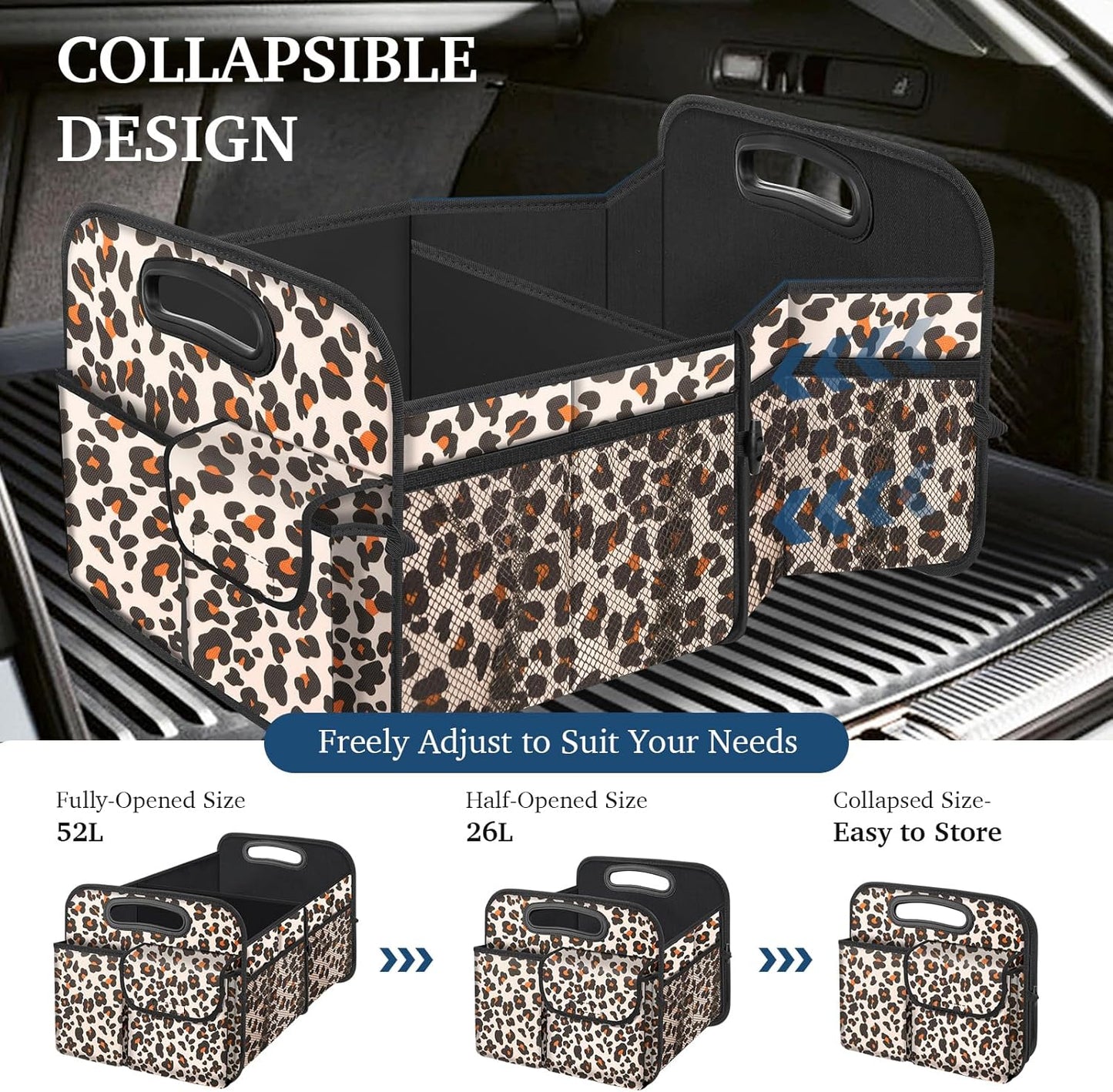 Femuar Car Trunk Organizer with Large Capacity Waterproof Car Accessories for Women & Men, Collapsible Trunk Organizer for Suv/Jeep/Sedan,Tools (Black, Standard)