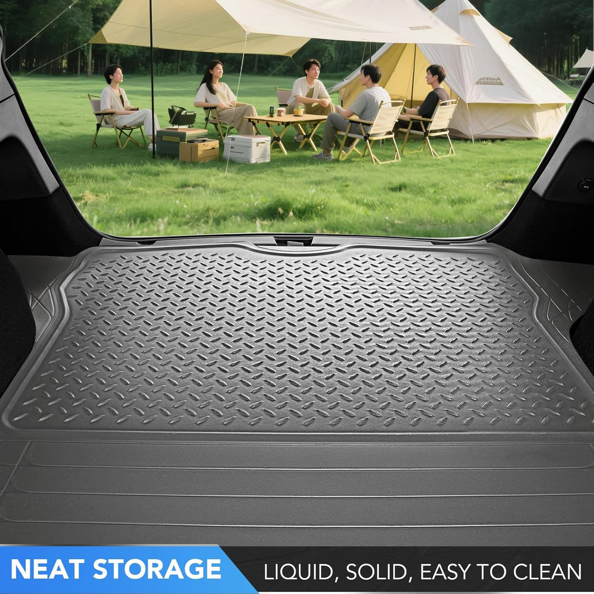 PIC AUTO Heavy Duty Cargo Liner, Trimmable All-Weather Rubber Trunk Mat for Cars, SUVs, Vans & Trucks, Anti-Slip Backing, Durable Protection, Large, Black