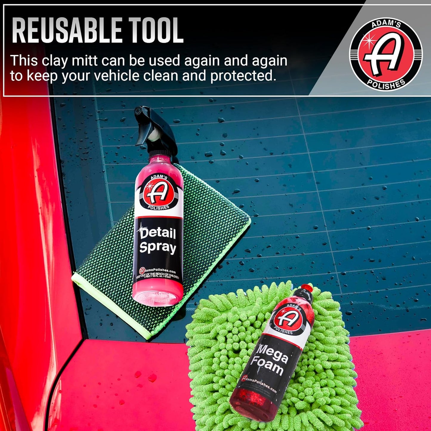 Adam's Clay Mitt Combo - Detail Spray Clay Lubricant for Medium Grade Clay for Car Detailing - Glove Quickly Removes Debris from Your Paint, Glass, Wheels, & More