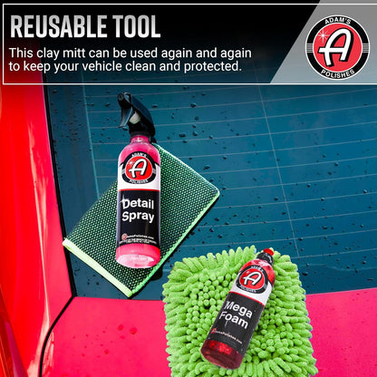 Adam's Clay Mitt Combo - Detail Spray Clay Lubricant for Medium Grade Clay for Car Detailing - Glove Quickly Removes Debris from Your Paint, Glass, Wheels, & More