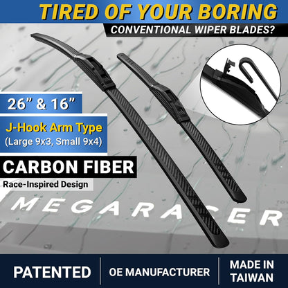 Premium Silicone Carbon Fiber Windshield Wiper Blades 22" & 20" - Patented All-Season, Quiet & Smooth Streak-Free Clean Wipe, OEM Quality, Front Automotive Replacement Wipers for Car & Truck (2 Pack)