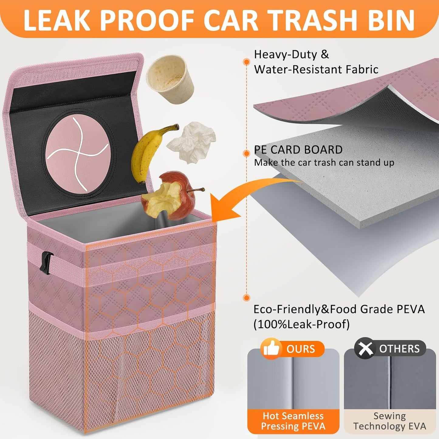 Vankor Car Trash Can Bin with Lid Hanging for Back Seat, Car Accessories for Women Men Leak Proof Automotive Garbage Cans Leakproof Vehicle Trash Can for Truck SUV Black