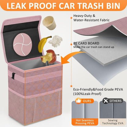 Vankor Car Trash Can Bin with Lid Hanging for Back Seat, Car Accessories for Women Men Leak Proof Automotive Garbage Cans Leakproof Vehicle Trash Can for Truck SUV Black