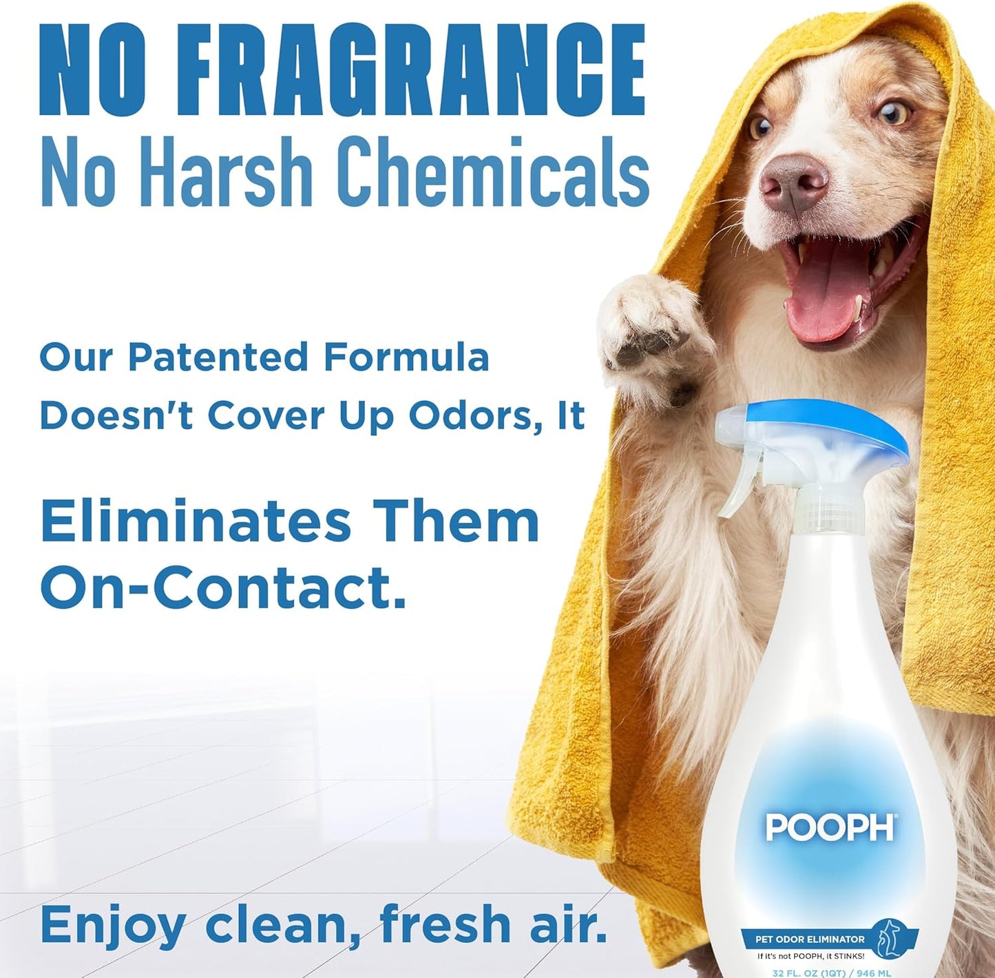 Pooph Pet Odor Eliminator, 32oz - Eliminates Odors at the Molecular Level, Dogs, Cats, Freshener, Eliminator, Urine, Poop, Pee, Deodorizer, Nature’s, Puppy, Fresh, Clean, Furniture, Potty